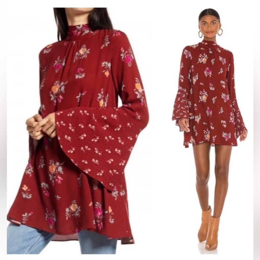 *Final Price* Free People Tate Mock-Neck Tunic Vintage Combo Red S NWT - Picture 1 of 9